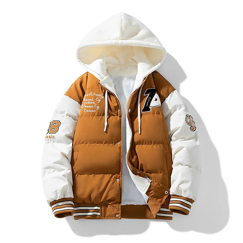 Supzoom New Arrival Casual Embroidery Mens Winter Trendy Fake Two-piece Hooded Bread Suit Couple Cotton-padded Jackets And Coats