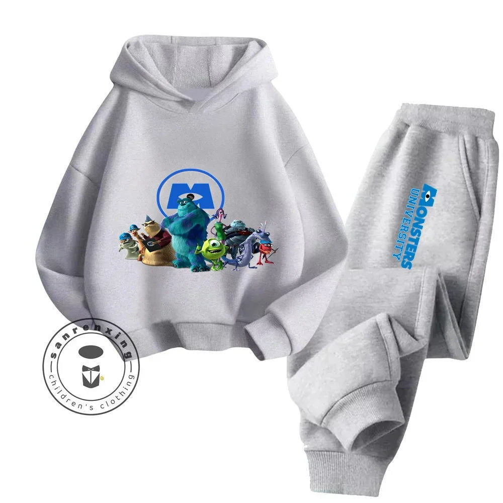 Casual Coziness Long Sleeve Sets That Are Loose Elastic and Perfectly Comfortable for Boys Girls Monsters Inc Cartoon Hoodie Set