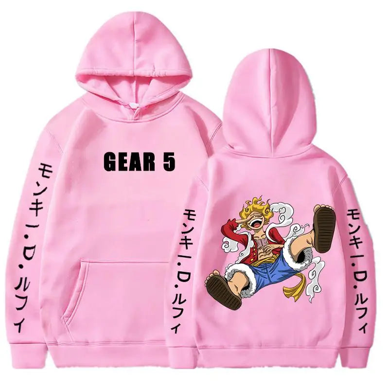 One Piece Anime Men's Hoodies Monkey D. Luffy Gear 5 Sun God Graphic Street Unisex Cotton Pullover Hooded Women Loose Sweatshirt