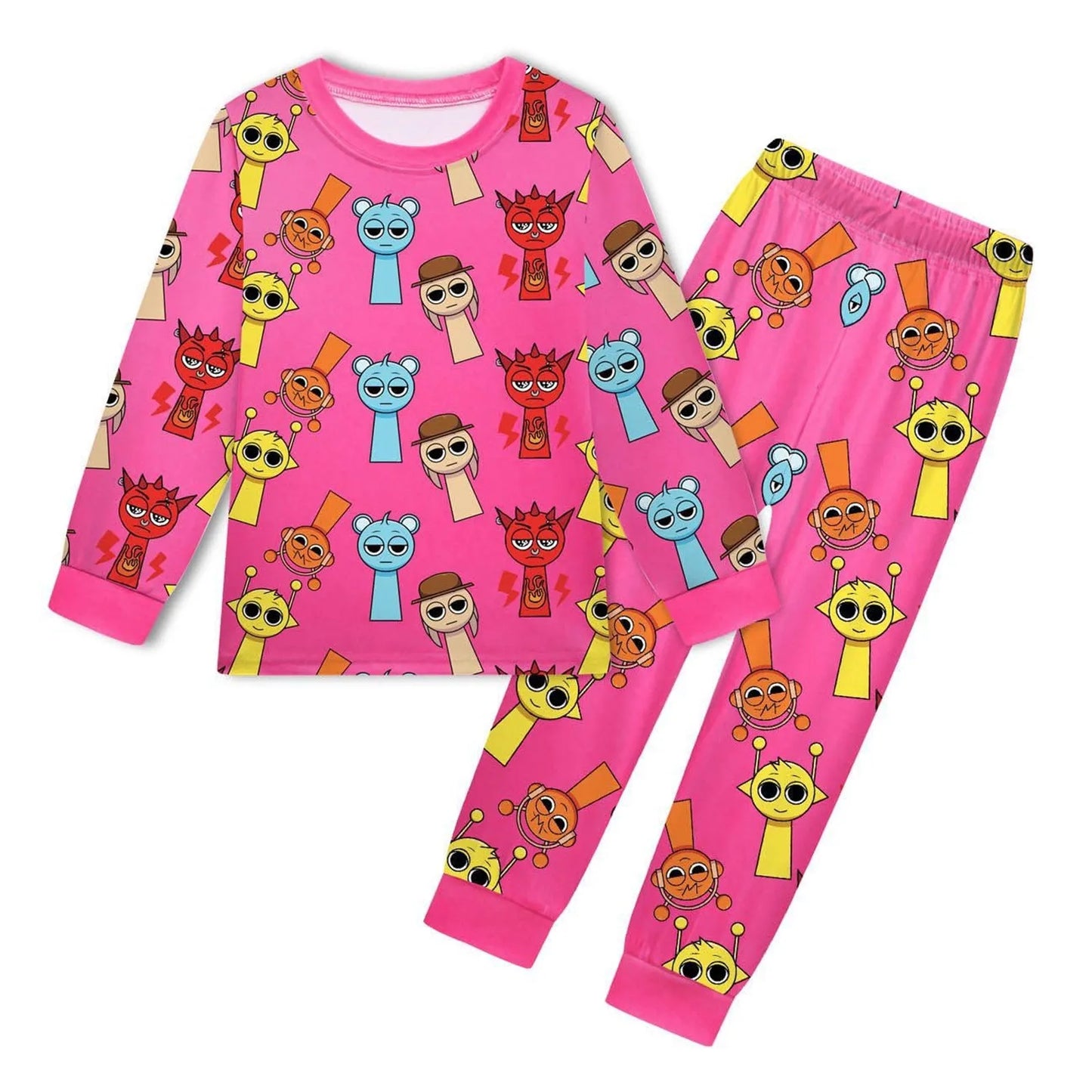 Sprunki Pajama Sets Kids Cartoon Incredibox Clothes Toddler Boys Daily Nightgowns Baby Girls Long Sleeve T Shirt+Pants 2pcs Sets