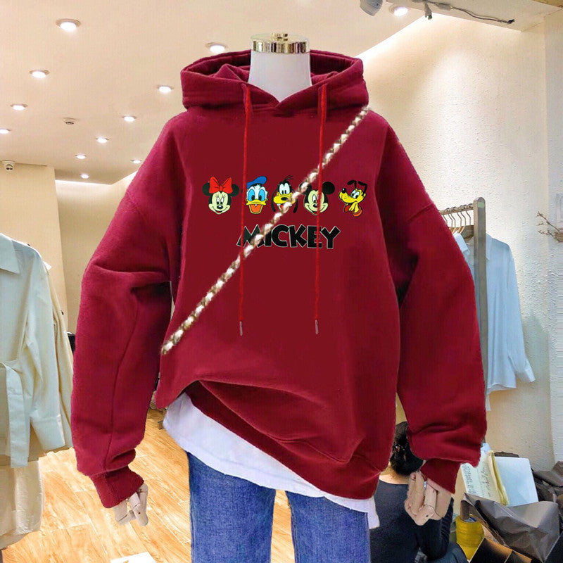 Disney Fall Sweatshirt Women's Hooded Loose Cartoon Mickey Print Student Jacket  Aesthetic  Hoodies Women