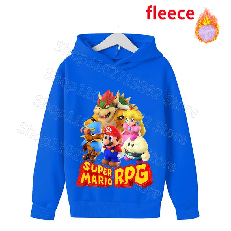 Super Mario Bros Kids Clothes Princess Peach Luigi Fleece Sweatshirts Cartoon Game Character Pattern Long Sleeves Baby Show Gift