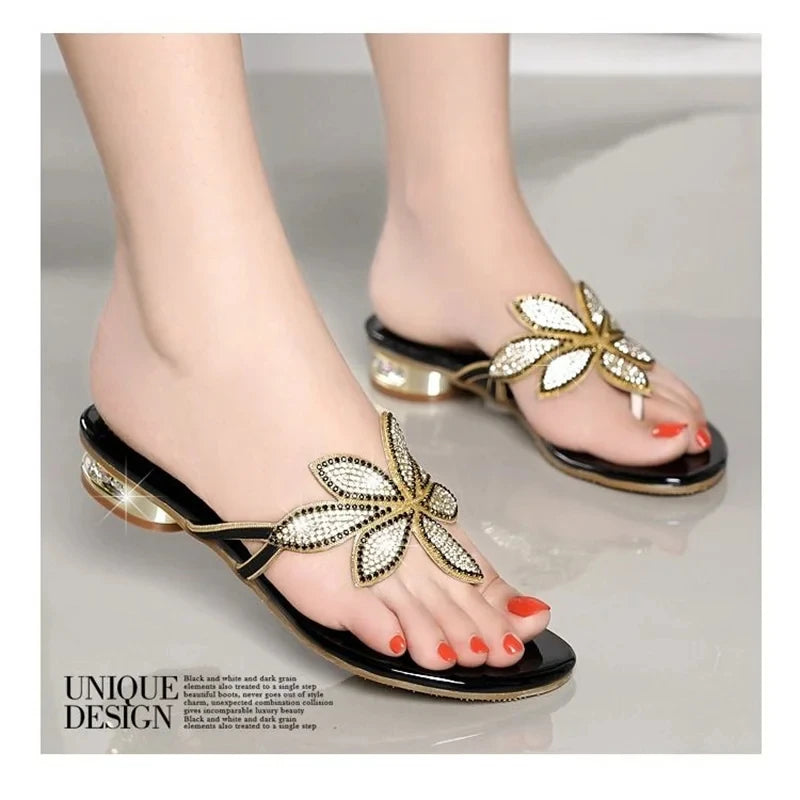 New Summer Women Elegant Rhinestones Crystal Slippers