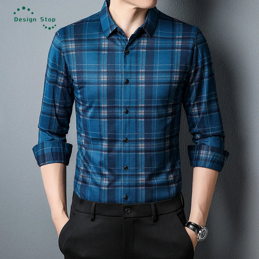 New Men's Plaid Long Sleeve Business Shirt Button Down Shirt