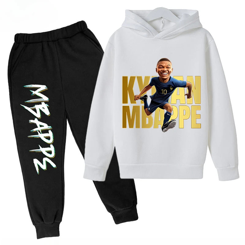 Children's Clothing Children's Hoodie Set Plus Sweatshirt Pants 2-piece Set for Boys and Girls Mbappe Avatar Printed Baby Girl