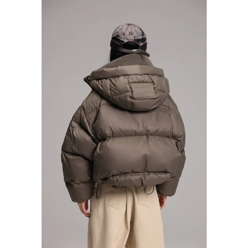 Short White Duck Down Jacket, Thickened Casual Warm Bread Clothing, Monochromatic Hooded Parker Coat, Autumn and Winter, New