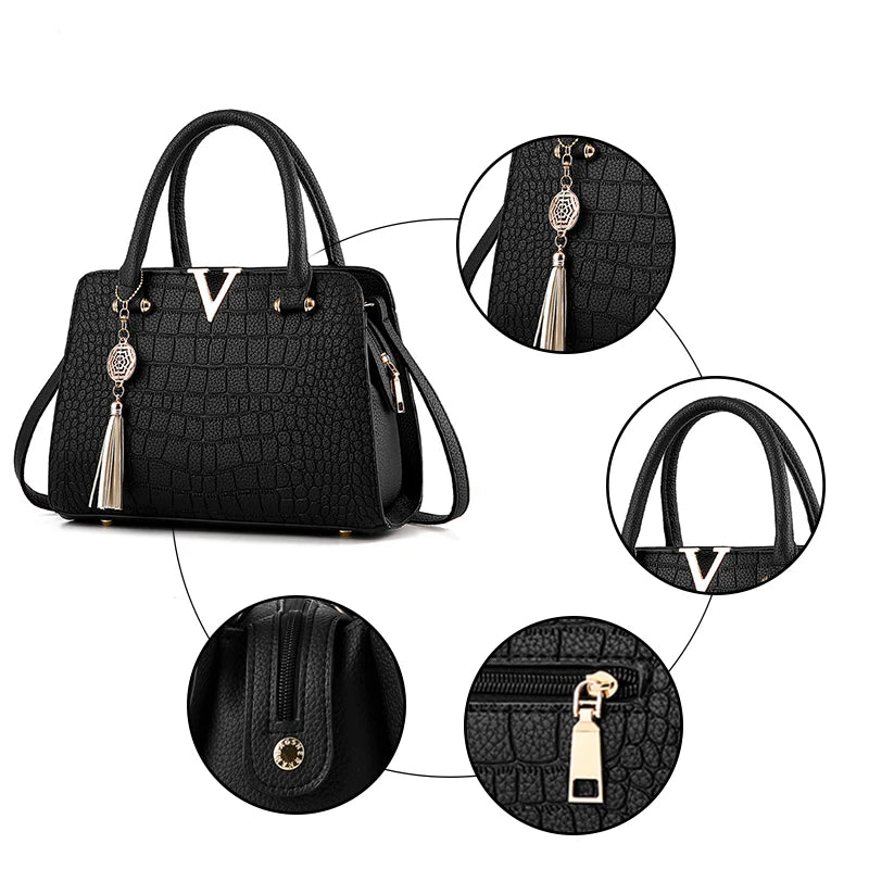 High Quality Women Crocodile Handbag V Letters Designer Large Capacity Shoulder Bags