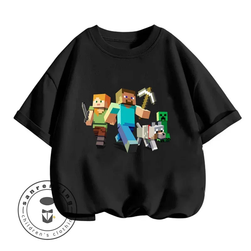 Minecraft T-shirt Summer Children Clothes Kids Tops Toddler Round Neck Short-sleeved Cartoon Shirt Top