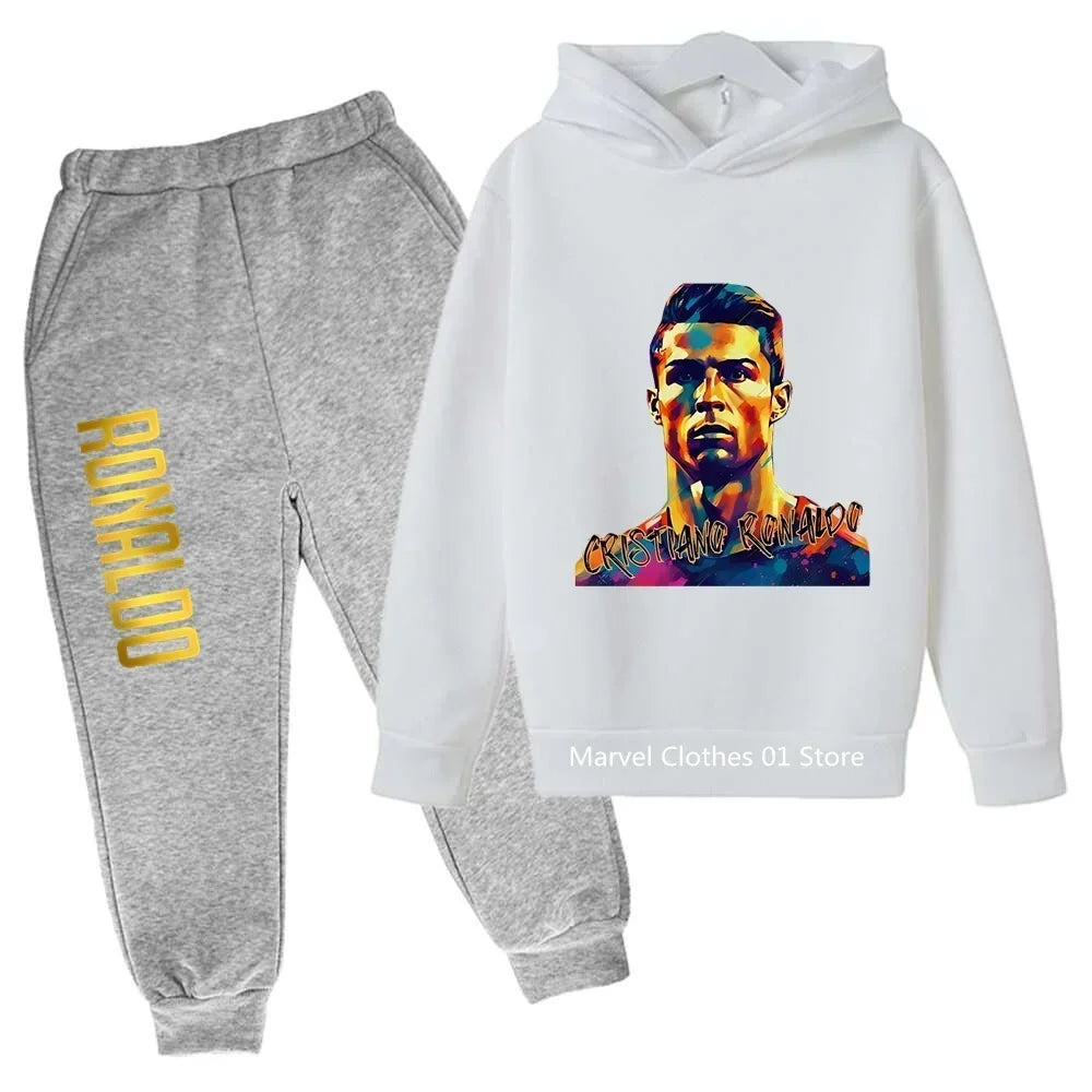 Ronaldo Printed Hoodie Set Kids Children's Clothing Children's Hoodies Leggings 2-piece Set Boys and Girls Casual Sportswear