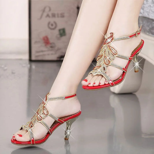 Summer High Heel Sandals Women's Sexy Thin Heel Rhinestone Banquet