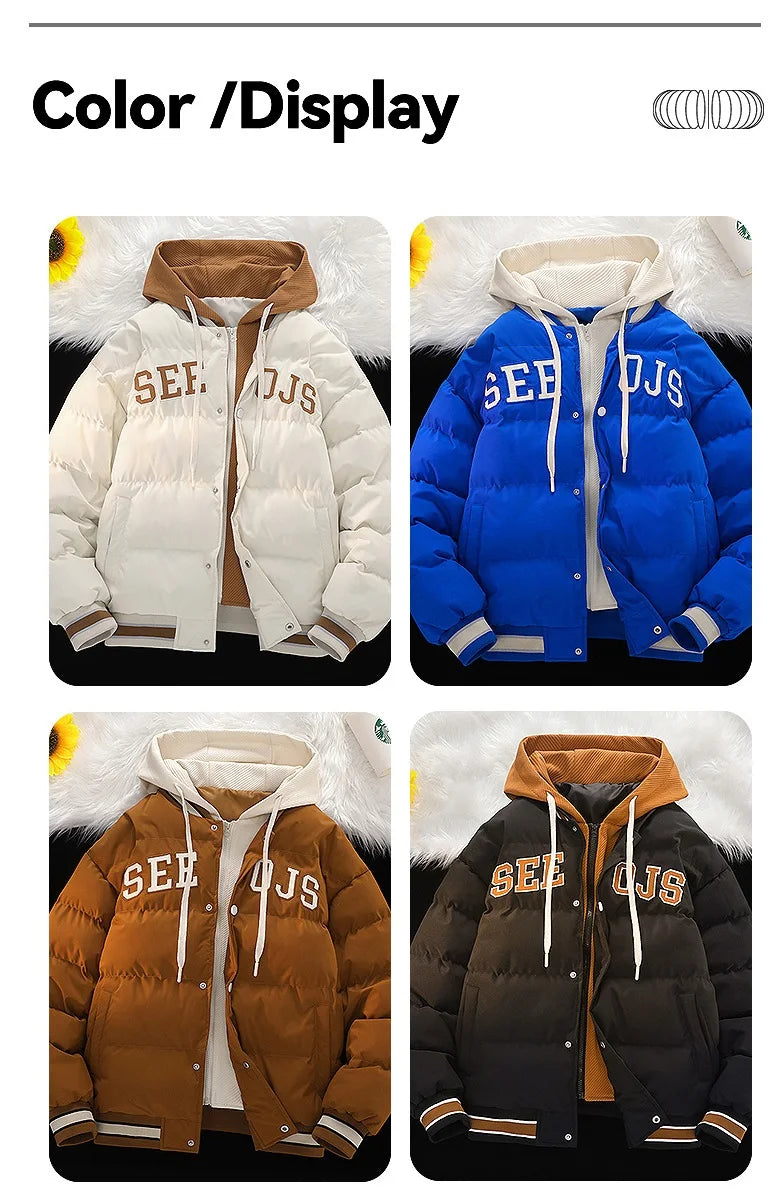 Baseball Uniform Cotton Parkas Hoodies Man Jackets Couple Keep Warm Winter Waterproof Coat Sports Women Outerwear Thick Clothing