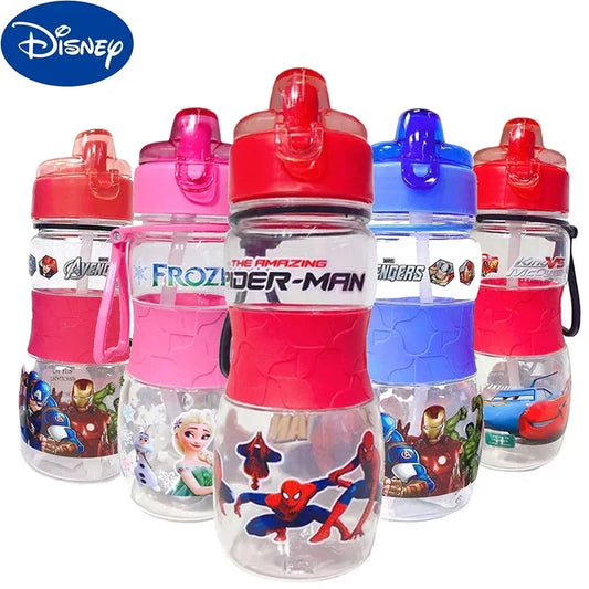 Disney Kids Water Sippy Cup Frozen Cars McQueen Spiderman Cartoon Baby Feeding Cups with Straws Outdoor Portable Bottles