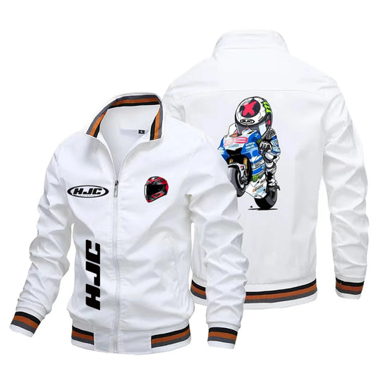 Men's and Women's Round Neck Motorcycle Jackets, Vertical Thread Motorcycle Jacket, HJC Printed Breathable Rider Jacket, S-5XL