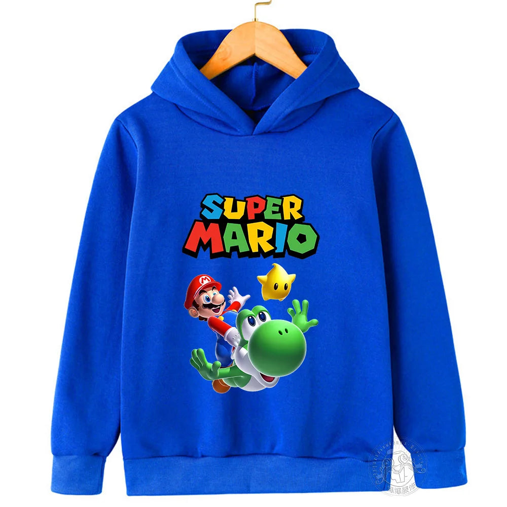 Autumn/Winter Children's Pullover with Plush Hoodie Sweater Student Baby Mario Cartoon Pattern Casual Sweater