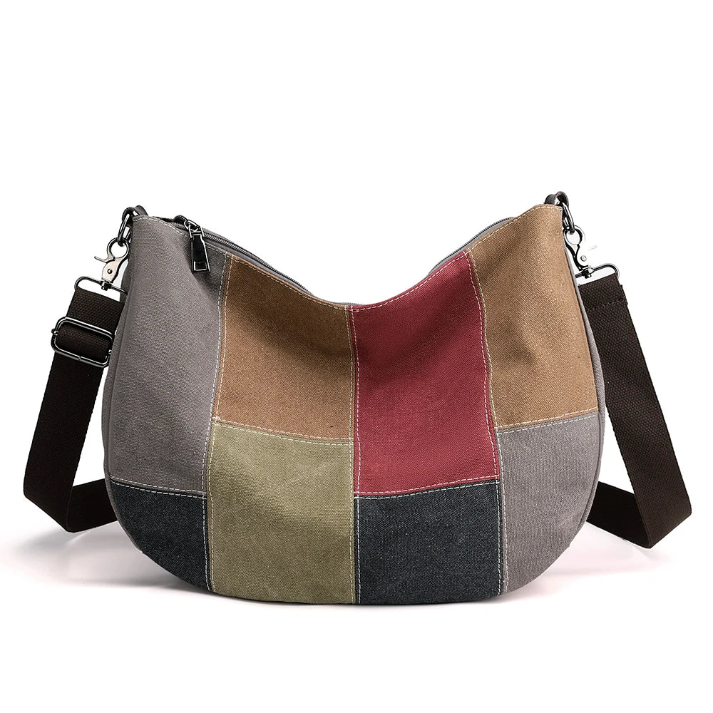 2024 Patchwork Canvas Handbag Women Large Capacity Shopping Tote Bag