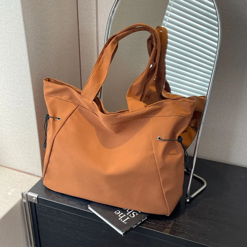 Brown Tote Bag College Casual Shoulder Bags Aesthetic Fashion Woman  Large Nylon Travel With Zipper Shopping For University