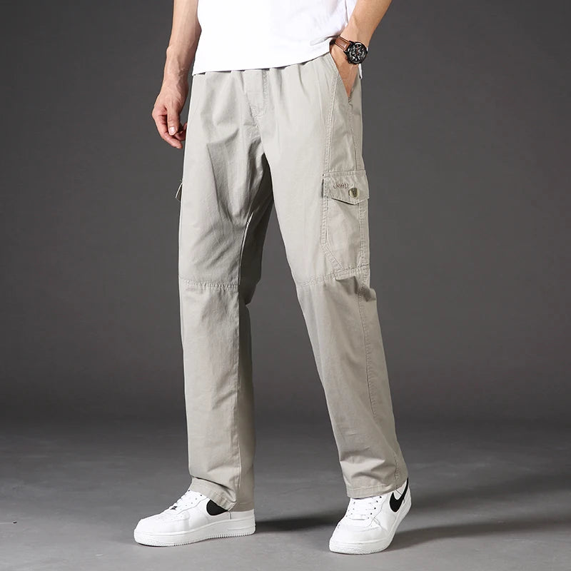 Spring Autumn Mens Cargo Pants Casual Sweatpants Relaxed Fit Cotton Pants American Style Large Size Sports Outdoor Pants