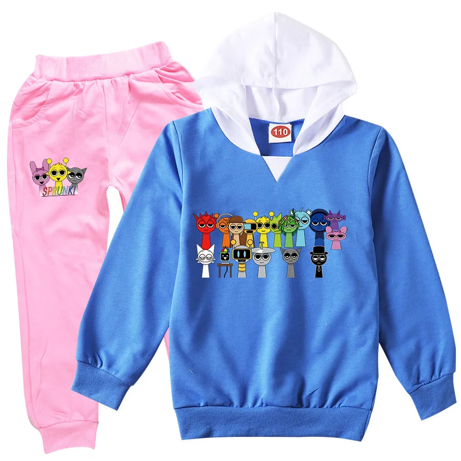 Children Clothing Boys Cute Sprunki Tracksuits Kids Cartoon Print Sport Suits Girls Hoodies Long Sleeve Tops+Pants 2pcs Sets