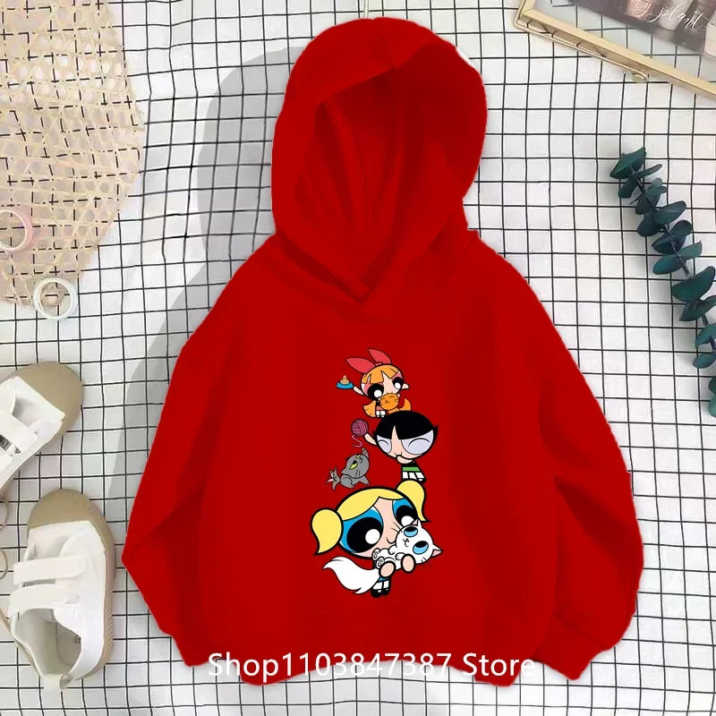 Kawaii Anime Powerpuff Cute Girls Hoodie Sweatshirt boy girl Spring Autumn Pullovers Harajujku Powerpuff Kids Anime Clothes