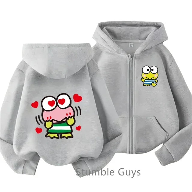 2025 New Kero Kero Keroppi Zipper Hoodie Kids Clothes Boys Fashion Girls Sweater Casual Long Sleeve Anime Sonic Trucksuit