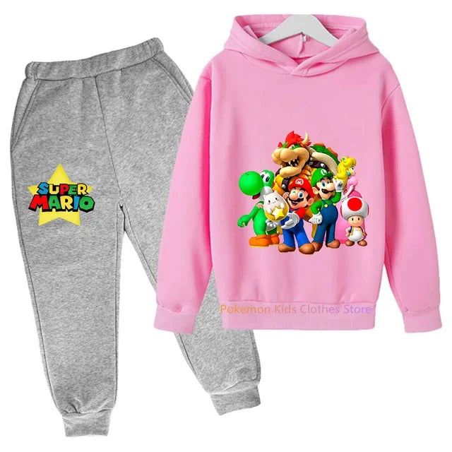 Baby Boys Clothes Super Mario Bros Hoodie Sets Kids Spring Autumn Girls Casual Hoodies+pants 2pcs Set for Children Boys Suit