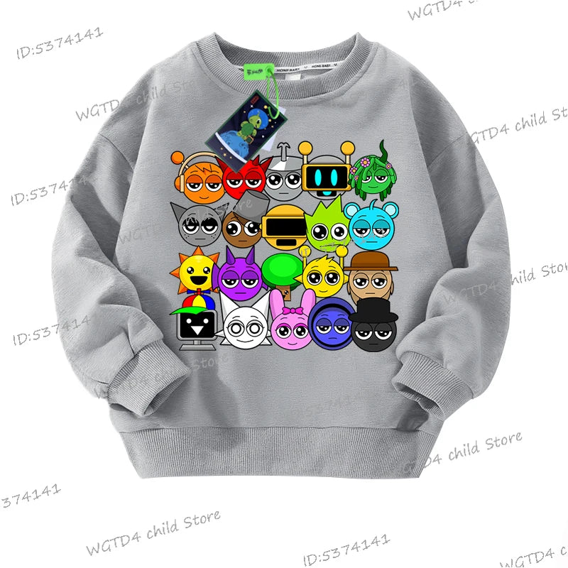 New Sprunki Sweatshirt Kids Funny Incredibox Game Y2K Sudadera Boys Girls Cartoon Sprunki Figure Print Anime Hoodless Pullover