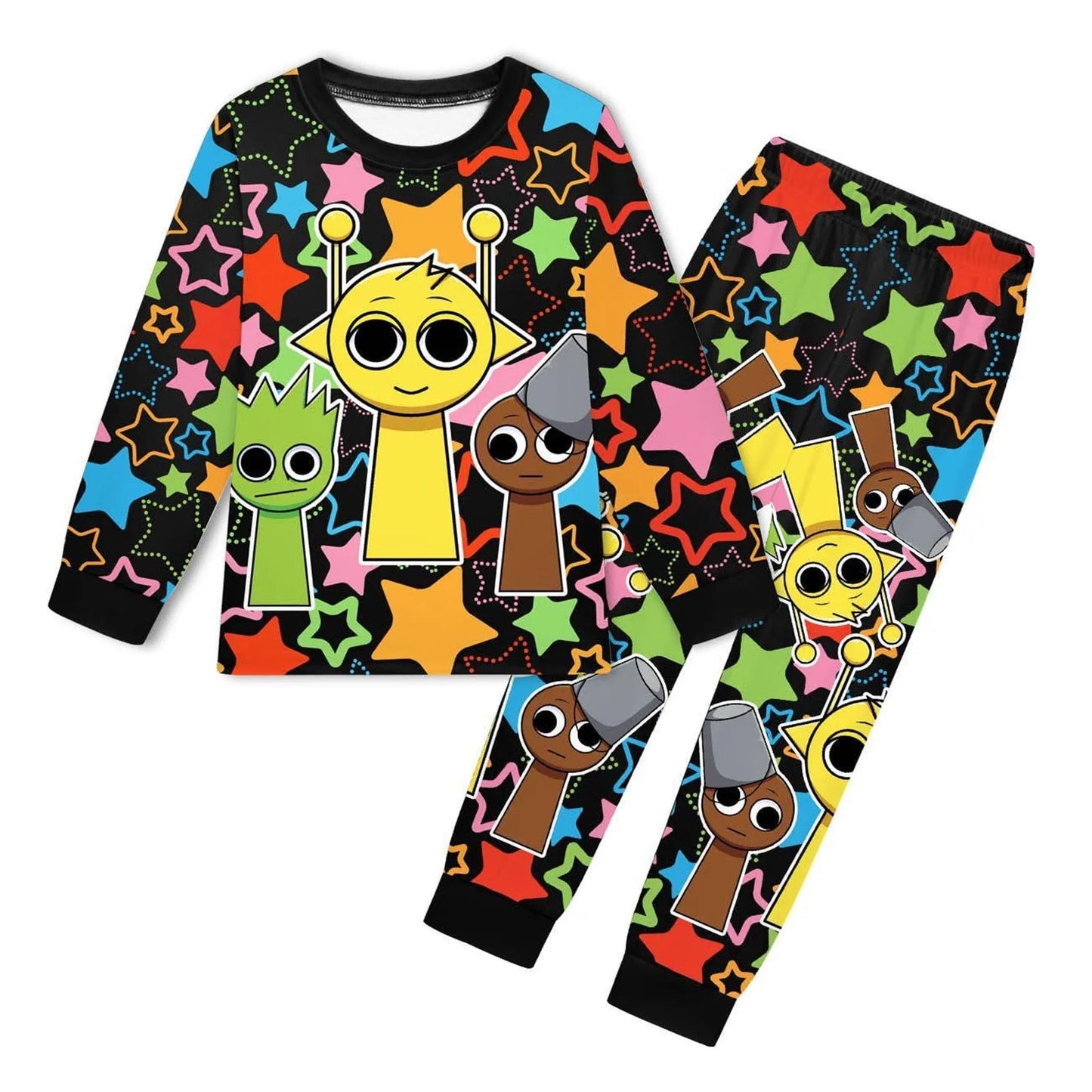 Sprunki Pajama Sets Kids Cartoon Incredibox Clothes Toddler Boys Daily Nightgowns Baby Girls Long Sleeve T Shirt+Pants 2pcs Sets