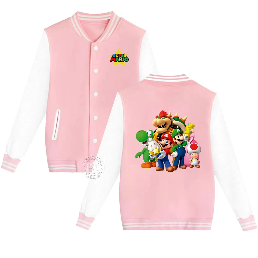 Fun Super Mario Animated Print Autumn/Winter Boys & Girls Casual Comfort chunky Cardigan Kids Fashion baseball jacket