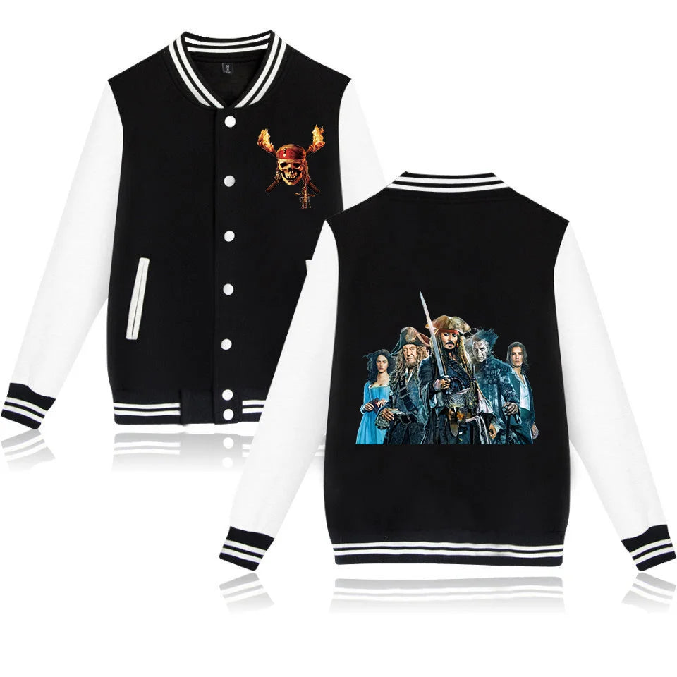 Disney Pirates Of The Caribbean Varsity Baseball Bomber Jacket Men Women Hip Hop Harajuku Jackets Kids Boys Girls Single Coats