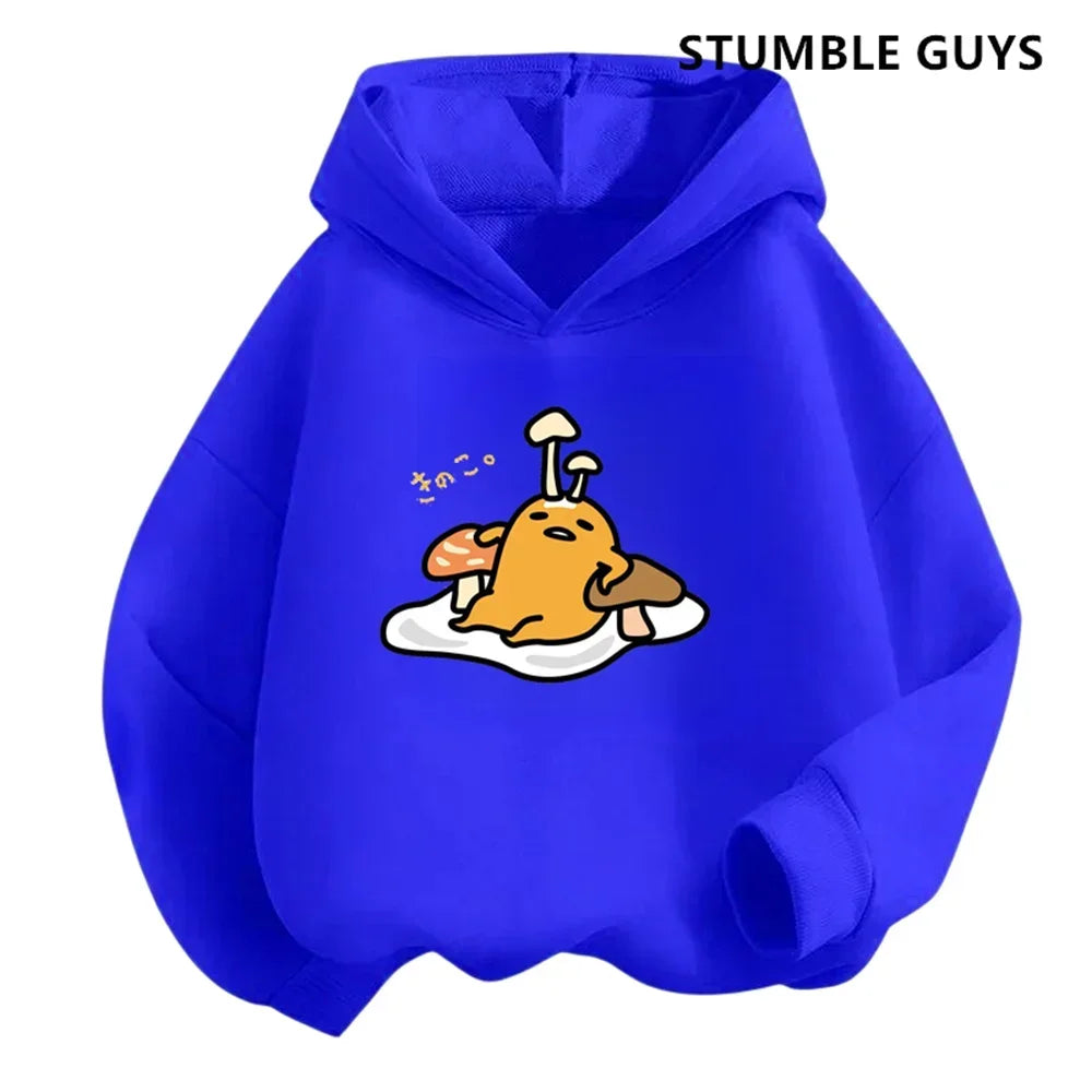 Gudetama Trucksuit Cartoon Boys and Girls 3-14 Years Old Kawaii Street Casual Sweatshirt Children's Outdoor Sports Hoodie Set