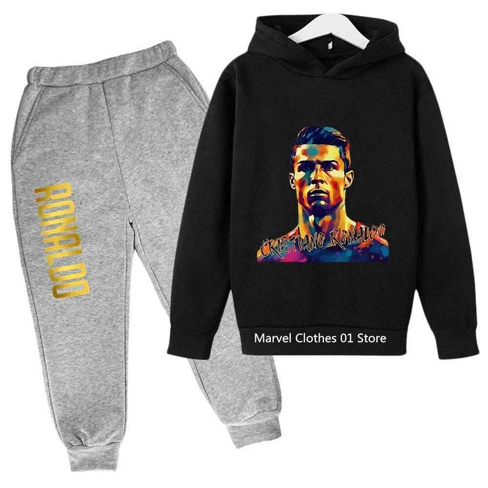 Ronaldo Printed Hoodie Set Kids Children's Clothing Children's Hoodies Leggings 2-piece Set Boys and Girls Casual Sportswear