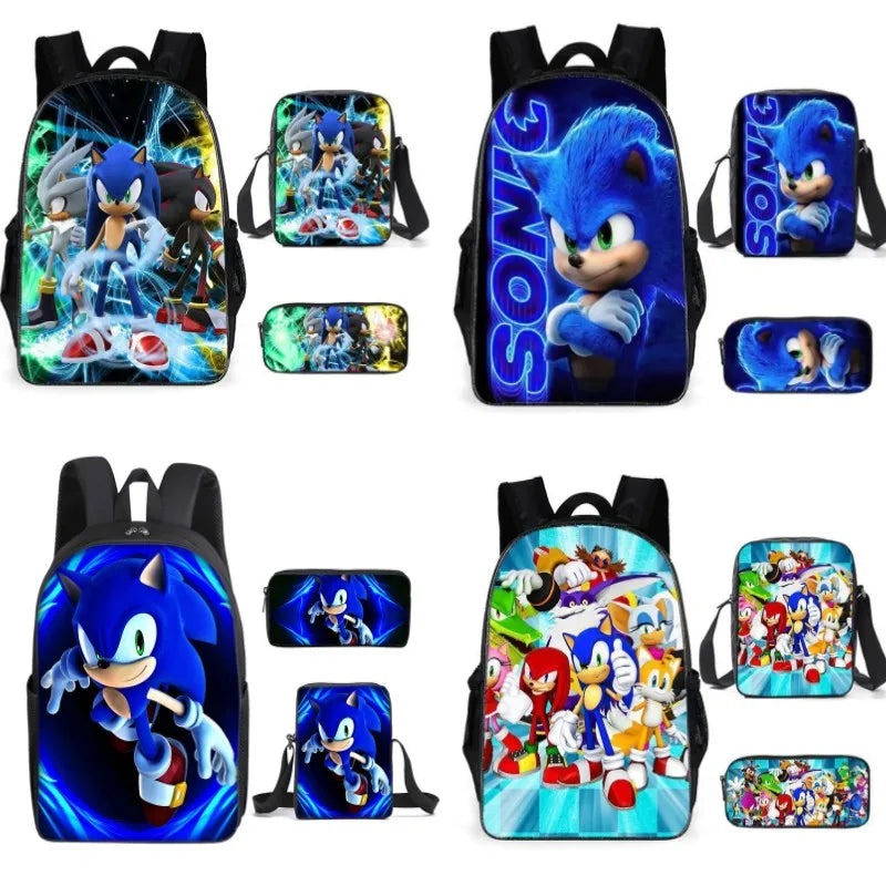 Sonic Backpack Primary and Middle School Students Schoolbag Boys Girls Anime Cartoon School Bag Mochila Zipper Shoulders