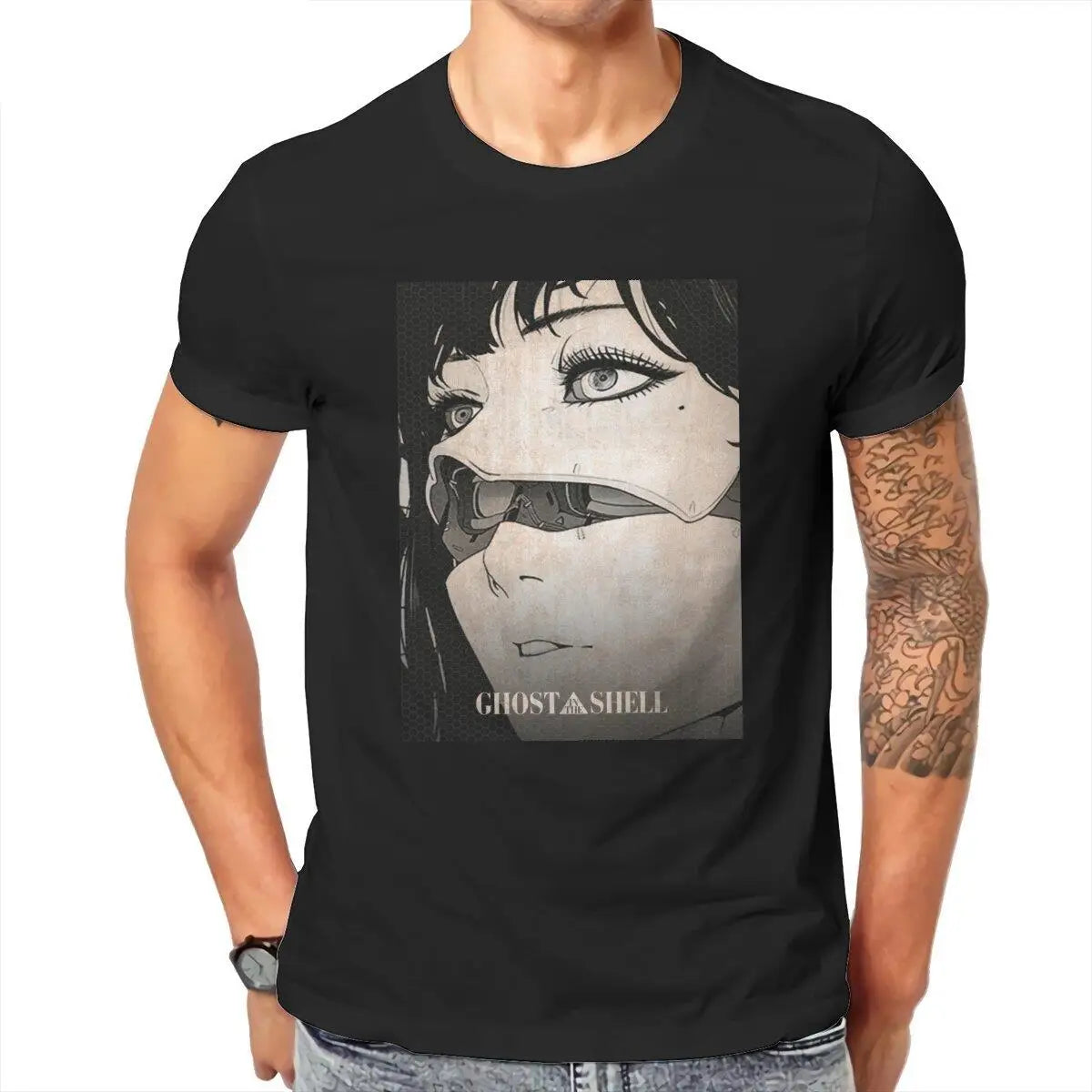 Ghost in the Shell  T Shirts Men Cotton Vintage T-Shirt O Neck Robot Girl Tee Shirt Short Sleeve Clothes Birthday Gift