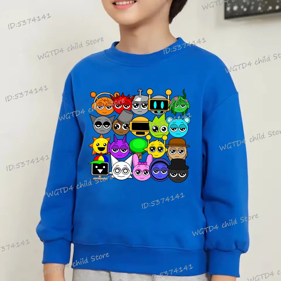 New Sprunki Sweatshirt Kids Funny Incredibox Game Y2K Sudadera Boys Girls Cartoon Sprunki Figure Print Anime Hoodless Pullover