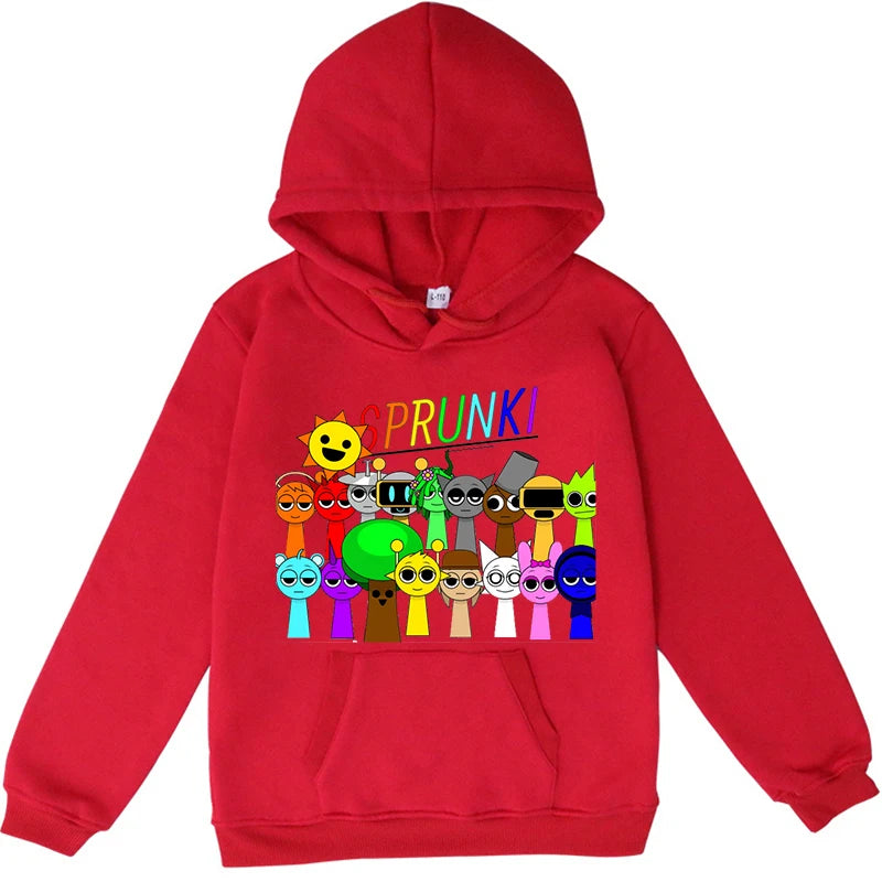 Sprunki Hoodie Boys Girls Funny Game Hoodie Spring Hooded Sweatshirts Children's Clothing Cartoon Print Hoodies Kids Casual Tops