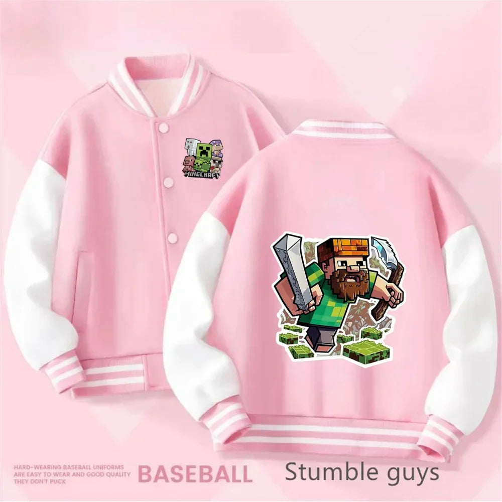 1-14 Year Old Birthday Gift Library Baseball Uniform Minecraft Cartoon Printed Boys and Girls Kawaii Fall and Winter Jacket