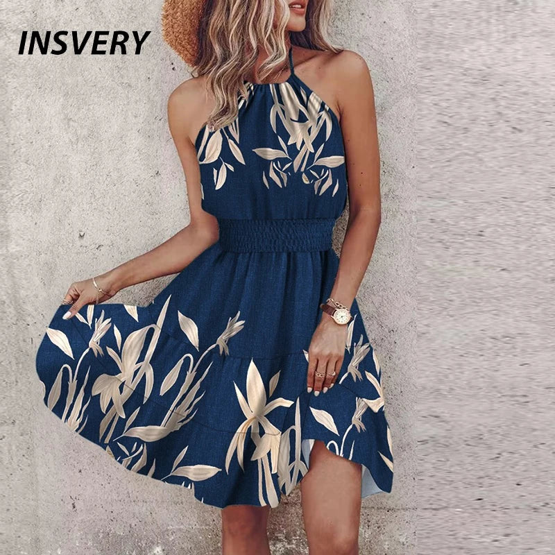 Sexy Halter Dress For Women Casual Sleeveless  Beach Holiday Boho