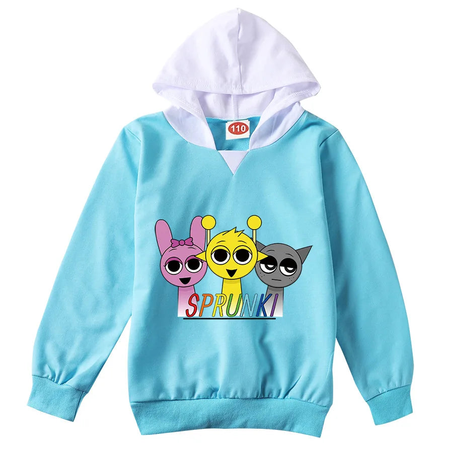 Cute Sprunki Cartoon Hoodie Kids Game Incredibox Hooded Sweatshirts Teen Boys Long Sleeve Clothes Baby Girls Casual Outerwear