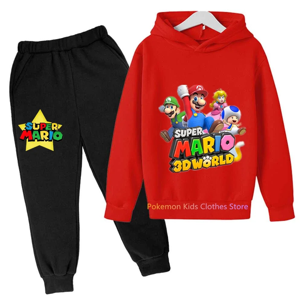 Baby Boys Clothes Super Mario Bros Hoodie Sets Kids Spring Autumn Girls Casual Hoodies+pants 2pcs Set for Children Boys Suit