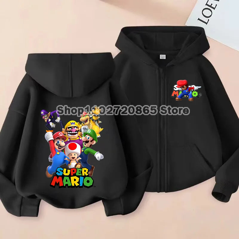 Super Mario Coat Cute Cartoon Game Cardigan Boys Girls Spring Autumn Thin Fashion Harajuku Hooded Zipper Sweatshirt Kids Gift