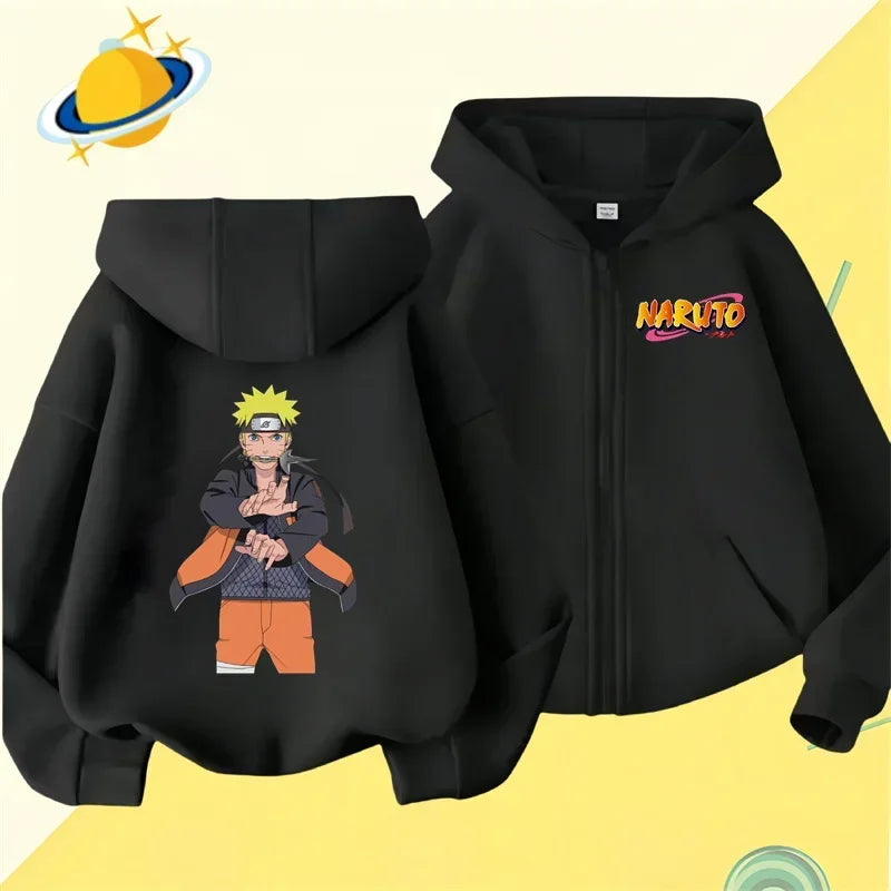 Anime Naruto kids zipper hoodie Cartoon print Autumn/Winter long-sleeved hooded sweatshirt Casual top for boys and girls