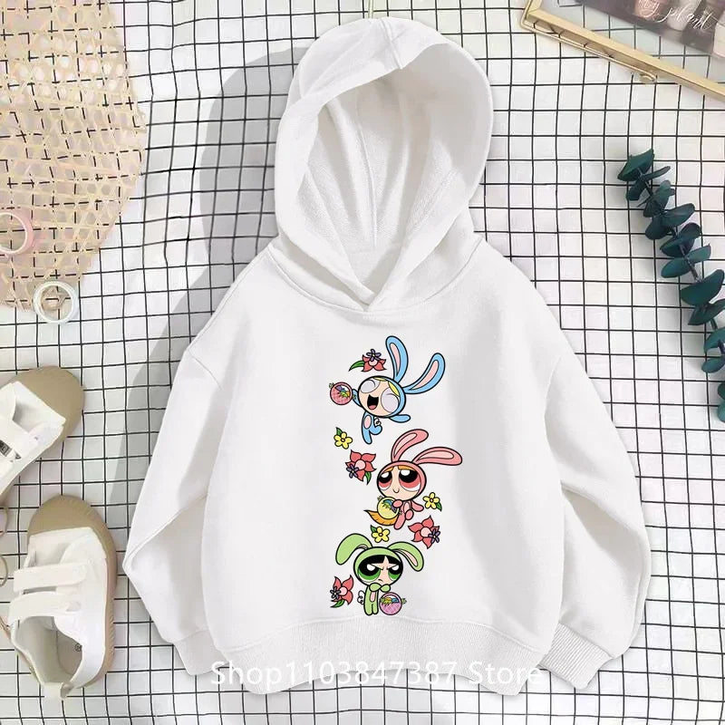 Kawaii Anime Powerpuff Cute Girls Hoodie Sweatshirt boy girl Spring Autumn Pullovers Harajujku Powerpuff Kids Anime Clothes