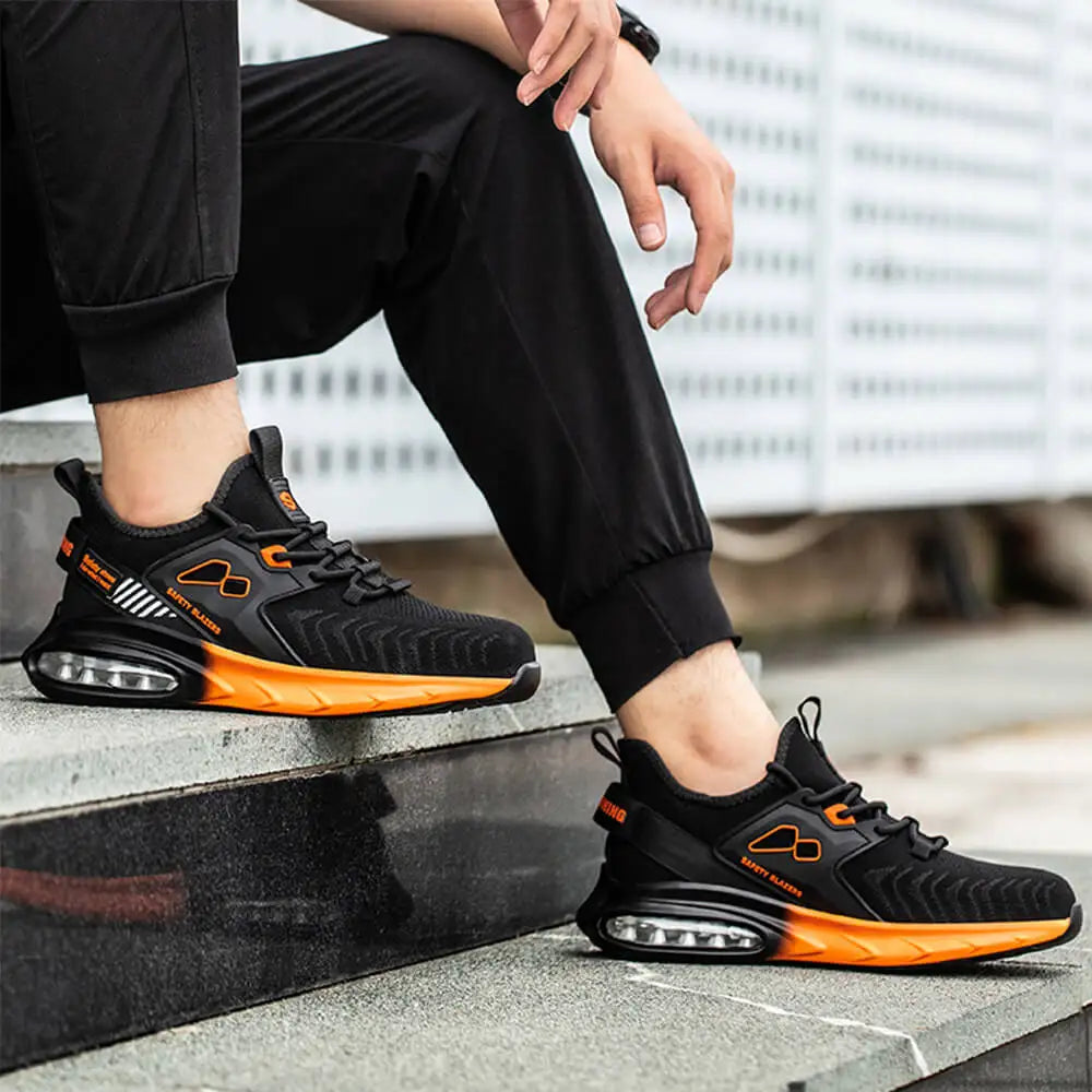 Autumn Men's Safety Shoes Orange Air Cushion Steel Toe Sports Shoes Black Safety Shoes For Men Anti-Smashing Industrial Shoes