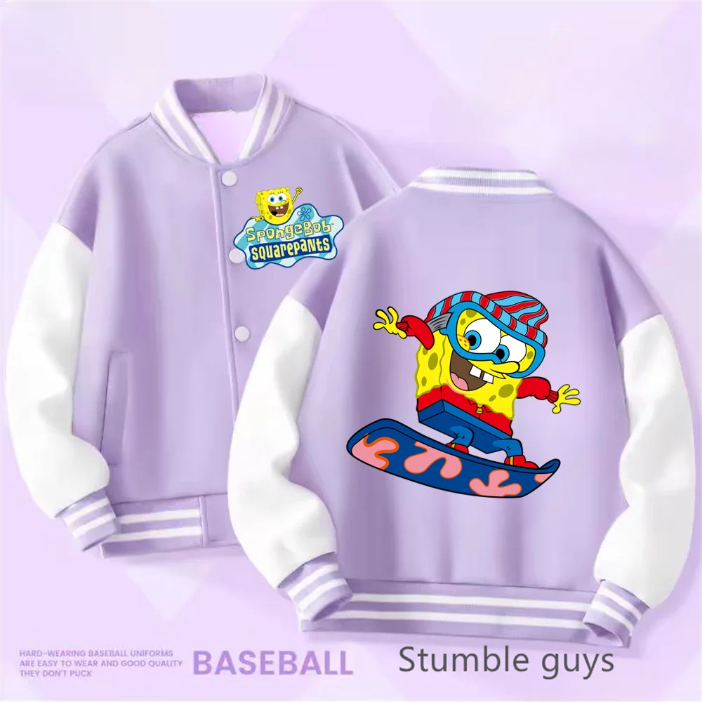 Kids Clothing 2-14 Years Old Baseball Uniform Boys Girls Fall/Winter Jacket SpongeBob SquarePants Print Thickened Warm Coat