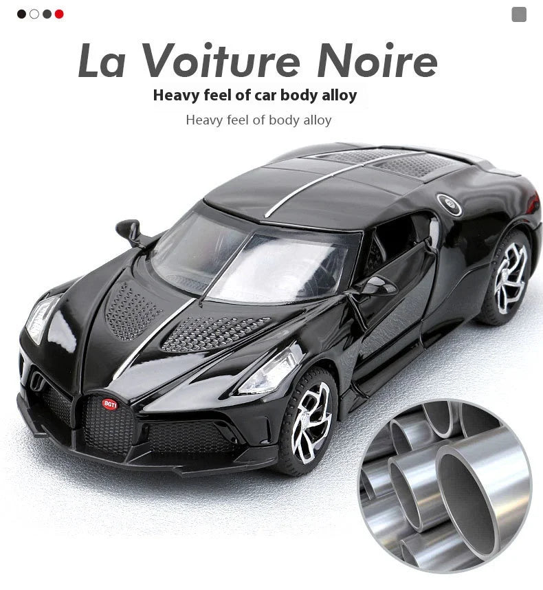 1:32 Bugatti La Voiture Noire Sports Car Alloy Diecast Simulation Metal Model Sound & Light Pull Back Toy Collection Kids Toys