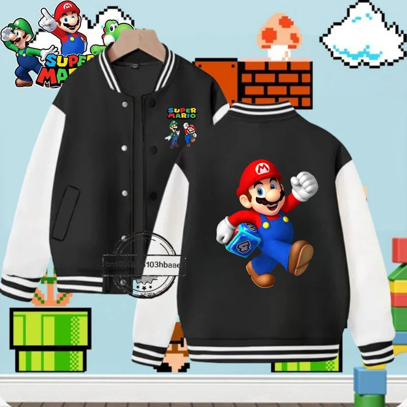 Baseball uniform Cartoon Print Mario Fall Winter Coat Game Series Kids 1-14 years old fashion boys girls sweatshirt long sleeve