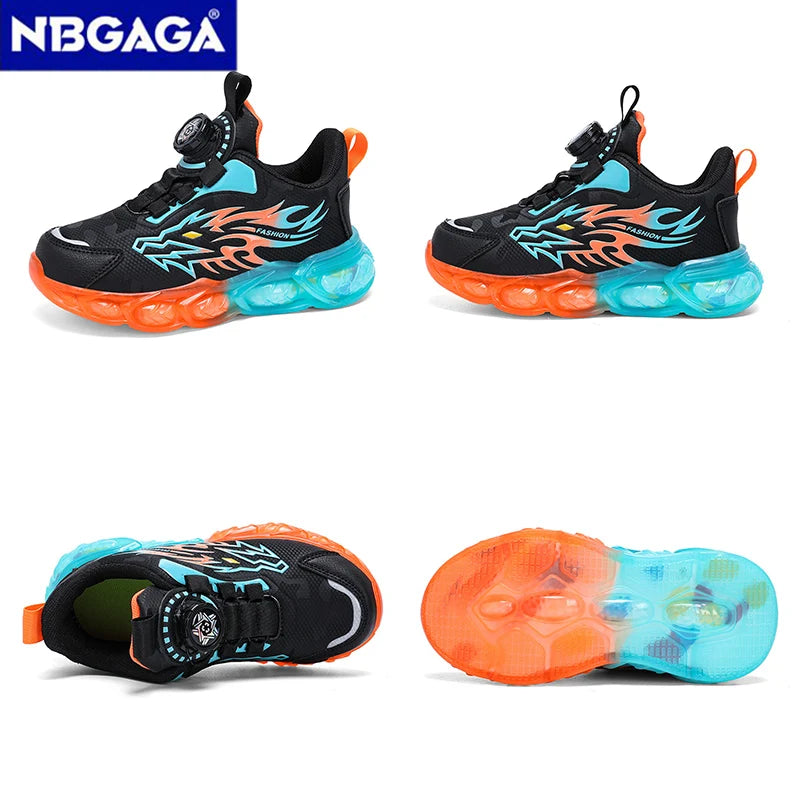 New Anti-skid Leather Kids Sneakers Lightweight  Shoes With Fashion Dragon Pattern