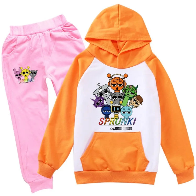 Sudadera Sprunki Clothes Set Kids Sprunky Incredibox Hoodie Boy Spring Fall Tracksuit Girls Hoody Sweatshirt Top Pants 2pcs Sets