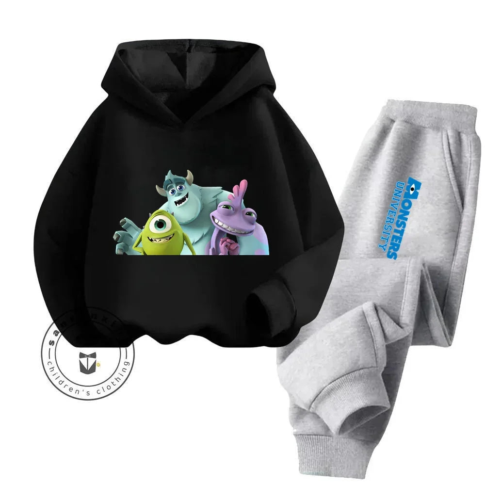 Casual Coziness Long Sleeve Sets That Are Loose Elastic and Perfectly Comfortable for Boys Girls Monsters Inc Cartoon Hoodie Set