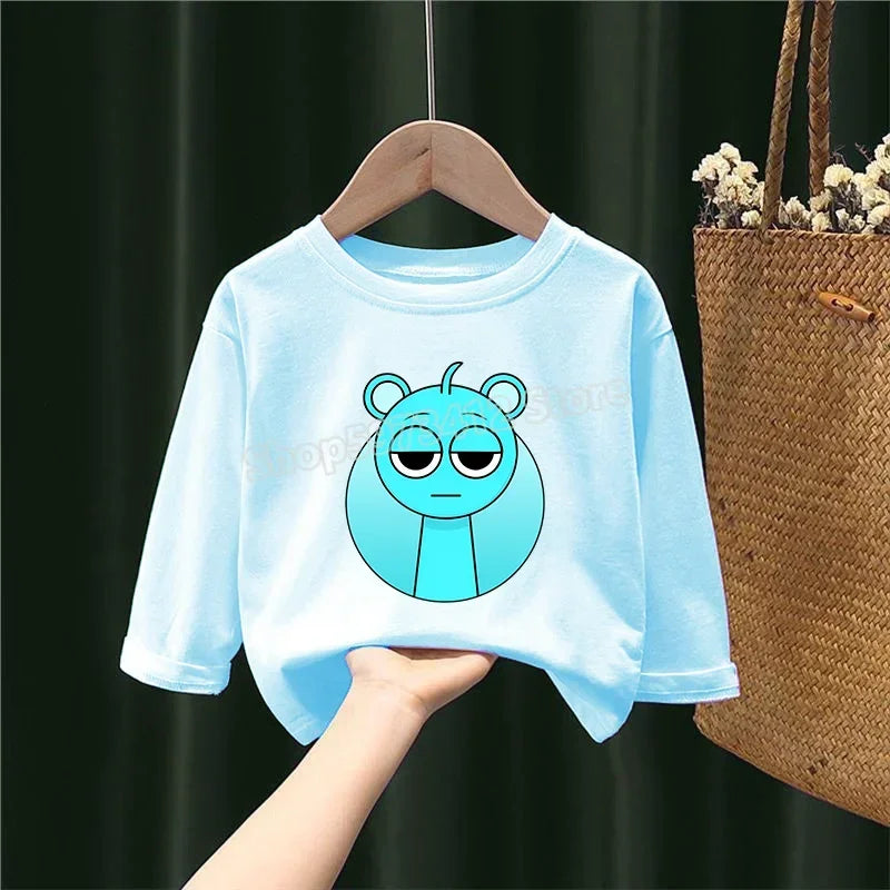 Sprunki Children T-shirt Incredibox Cotton Tees Spring Long Sleeve Base Coat Leisure Wear Bos Girl Cute Cartoon Top Kids Clothes